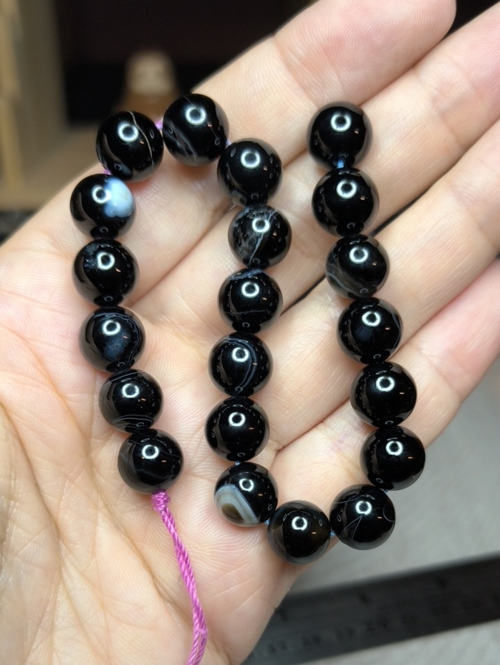 #5- 10mm Banded Tuxedo Agate Stone Beads - 8 Inch Strand